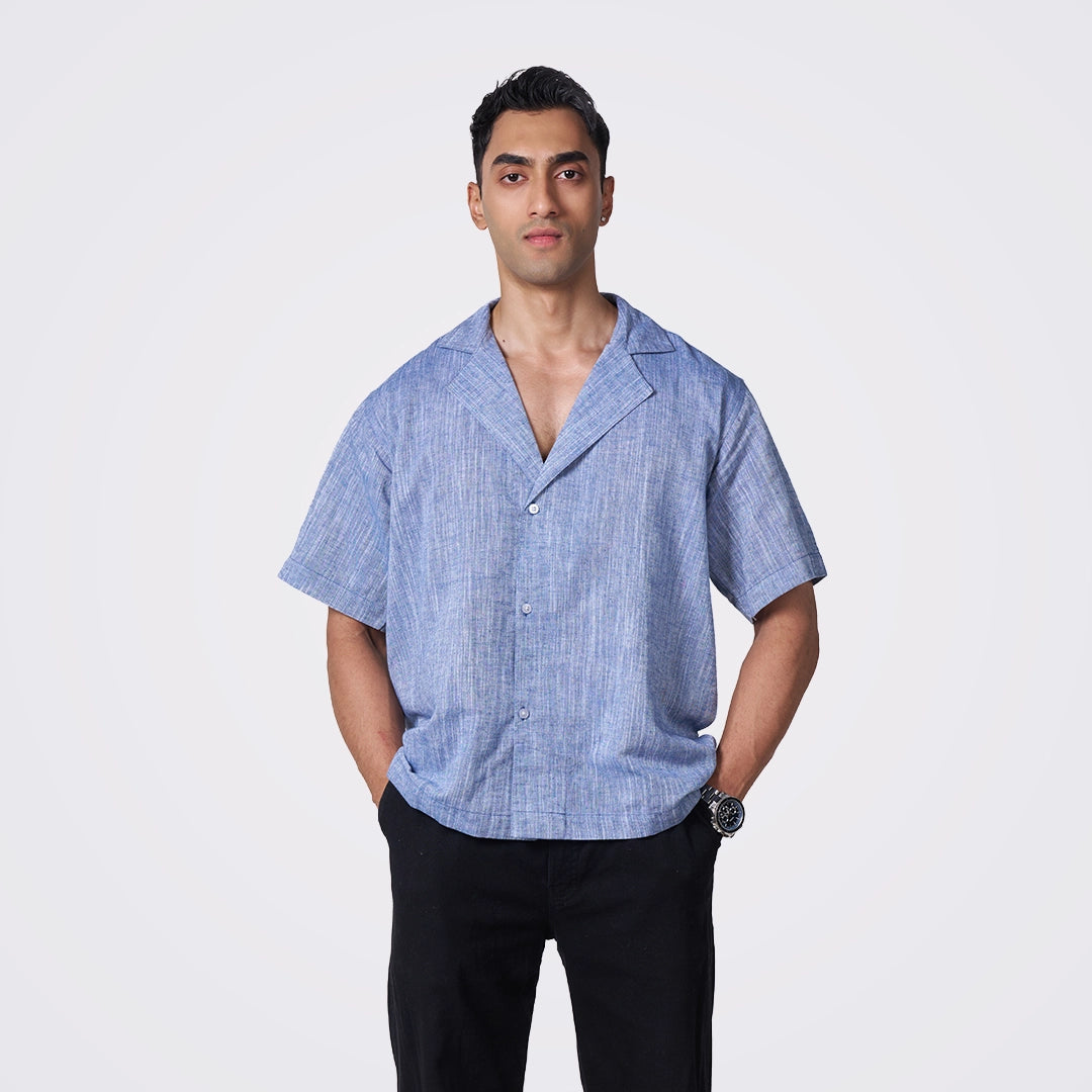 Coastal Blue Linen Khadi Resort Shirt