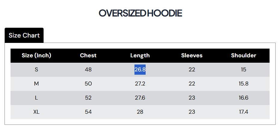 Dragon of Yang Oversized Hoodie Size Chart